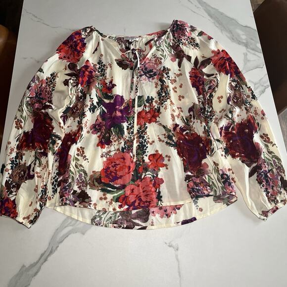 Andree By Unit Womens Multi-Color Cream Floral Blouse Long Sleeve Top Sz Medium - Picture 1 of 11